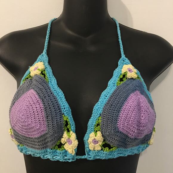 NWT GORGEOUS HANDMADE BOHO COTTON CROCHET BIKINI TOP L - Picture 1 of 11